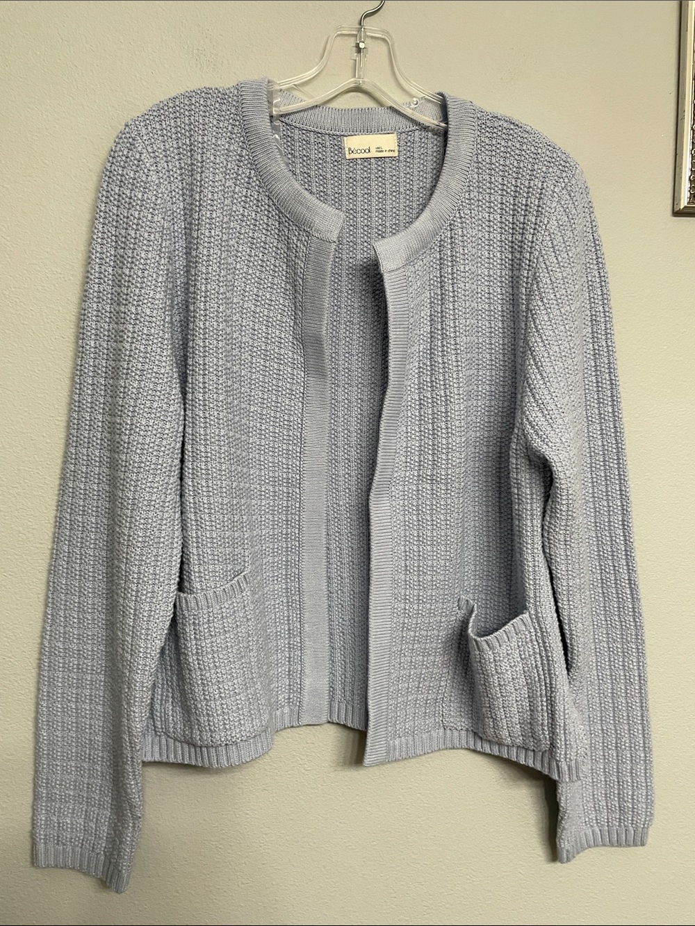 NWOT BeCool Light Blue Open Front Knit Cardigan with Pockets L